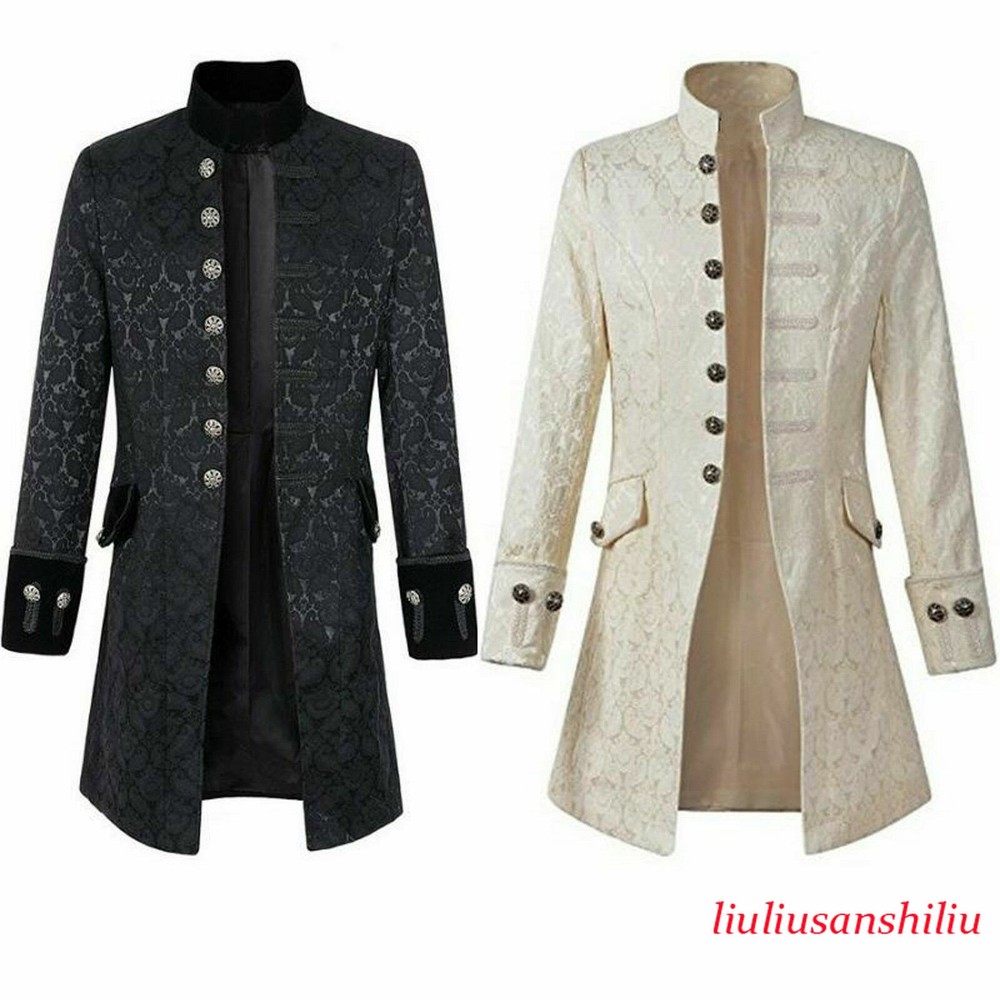 Men Costume Uniform Victorian Frock Coat Gothic Steampunk Long Vintage Tailcoat