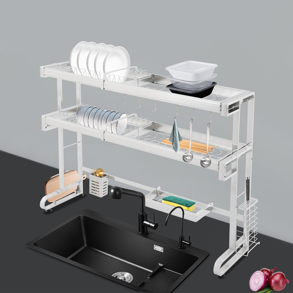 2-Tier Over Sink Dish Drying Rack Stainless Steel Expandable Over Kitchen Sink