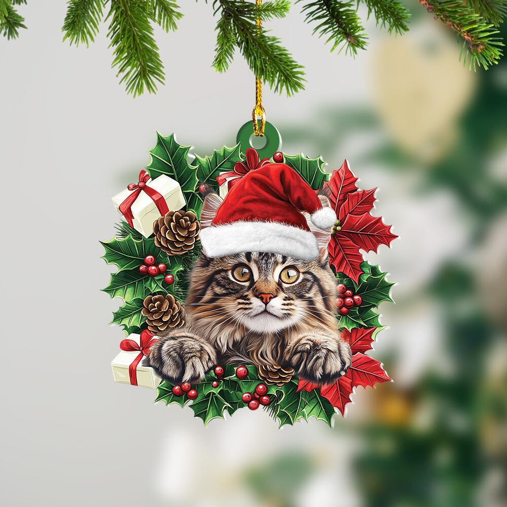 Maine Coon Cat Christmas Wreath Ornament Gift  Maine Coon Cat Car Ornament Decor