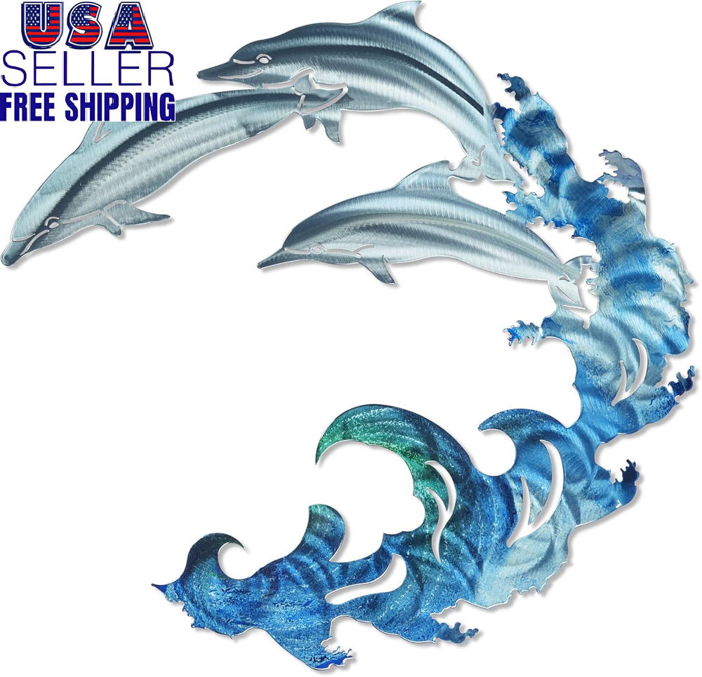 Next Innovations Nautical Wall Art - Dolphin Metal Wall Art, 3D Nautical Decor,