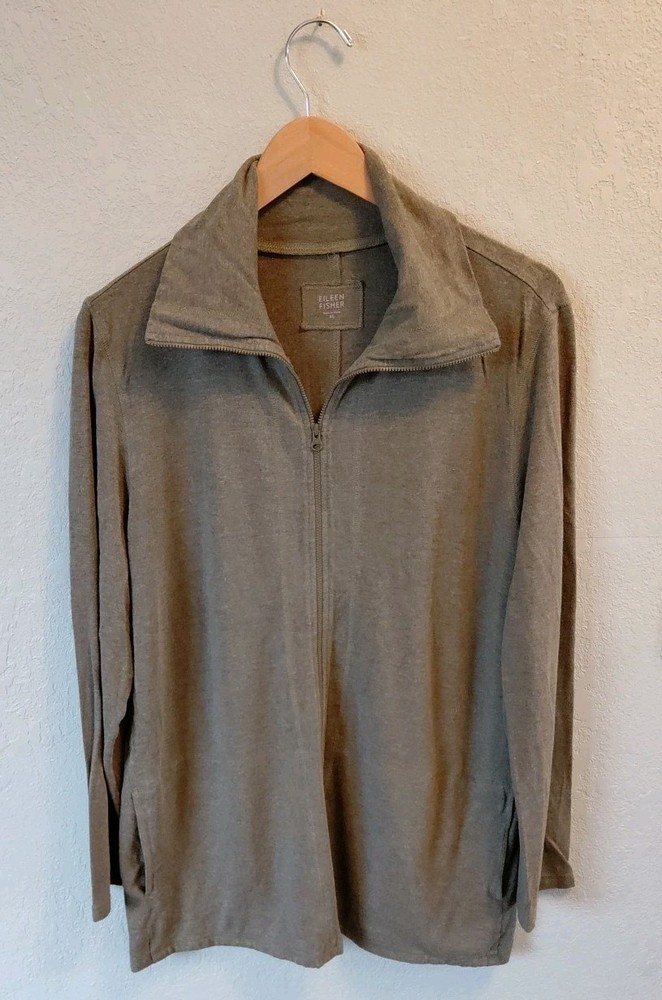 Eileen Fisher Women's Size XL Green Mock Neck Full Zip Long Sleeve Sweatshirt