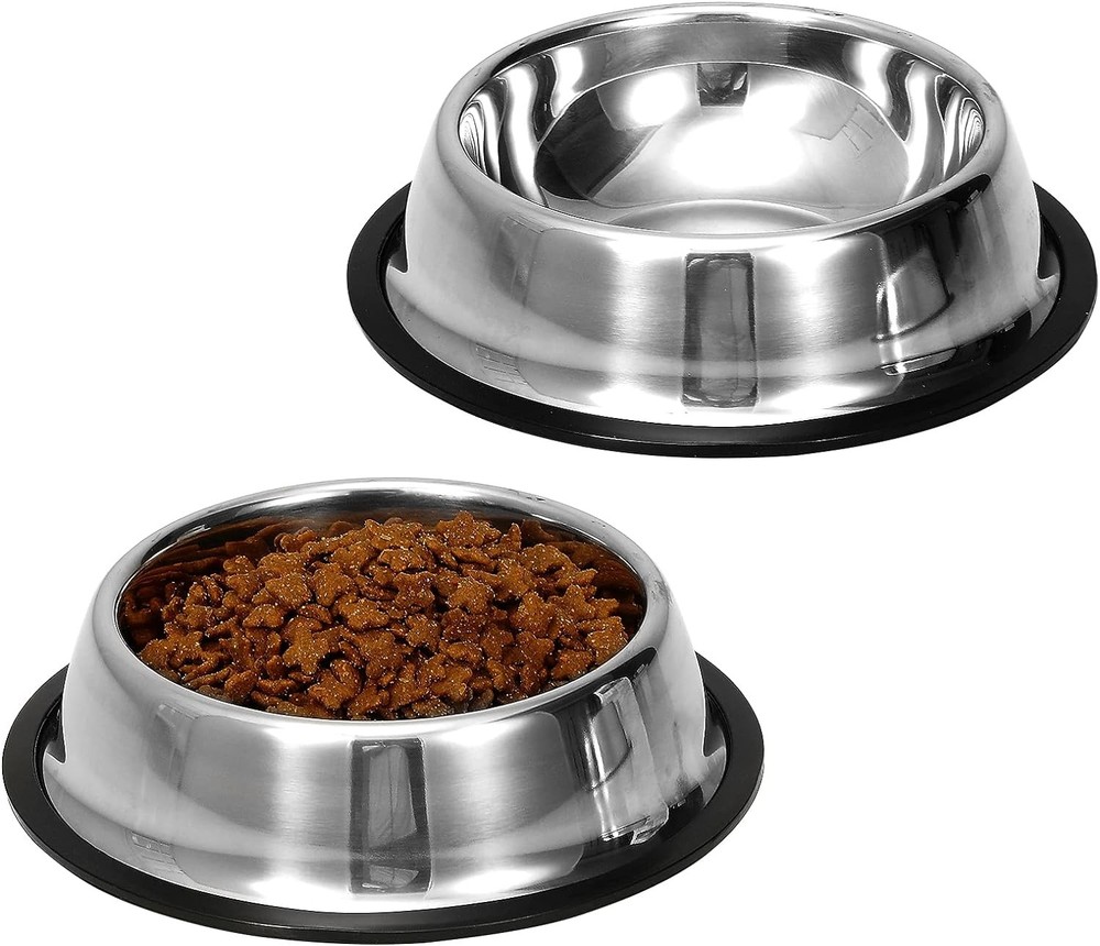 2 Pack Stainless Steel Dog Bowls with Rubber 1½ Cup / 10 oz, Silver