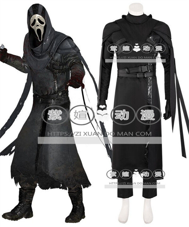 Dead By Daylight The Ghost Face Cosplay Halloween Black Costume Mask Outfit Set