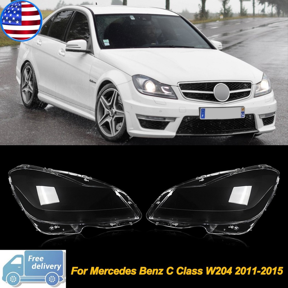 Pair Headlight Lampshade Lens Cover For Mercedes Benz C Class W204 2011-2013 L&R