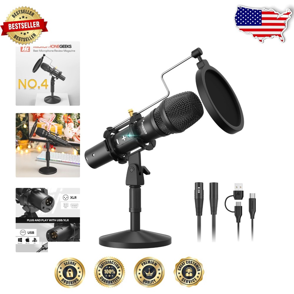 Versatile USB/XLR Microphone with Shock Mount and Pop Filter for Recording