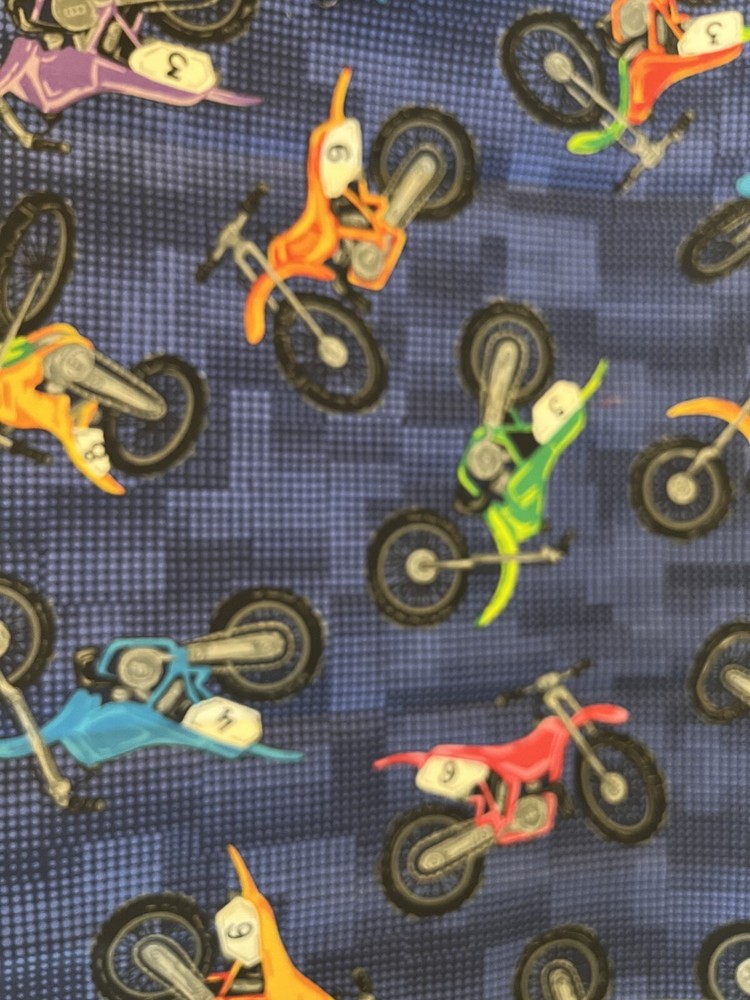 25-5-112Cranston Printworks Cotton Fabric Remnant - DIRT BIKES - 15 x 43