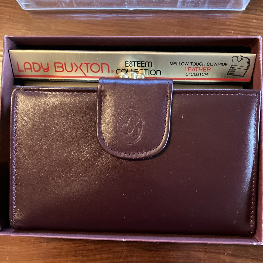 LADY BUXTON WALLET ESTEEM COLLECTION LEATHER CLUTCH MELLOW TOUCH COWHIDE MAROON