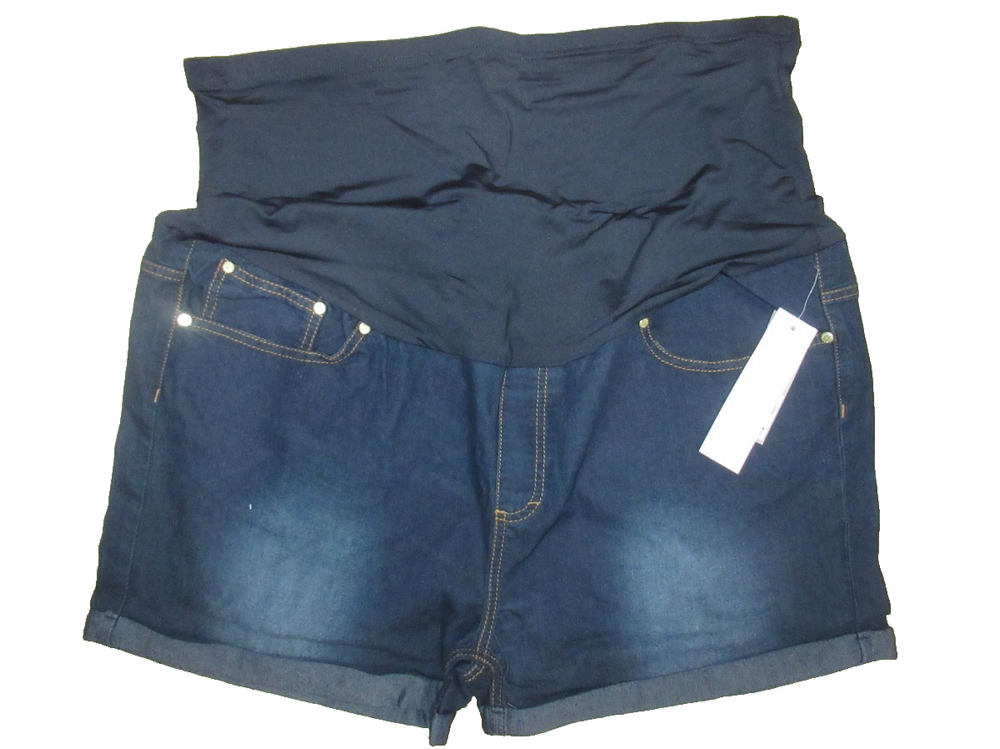 Times Two Stretch Dark Wash Maternity Shorts Blue Denim Over Belly Size 2X New