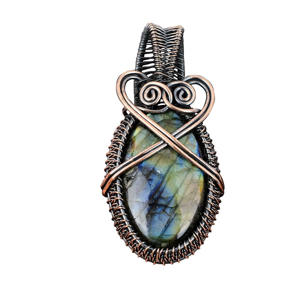Labradorite Gemstone Sister Pendant - Copper Wire Wrapped Jewelry for Mother's Day Gift-image