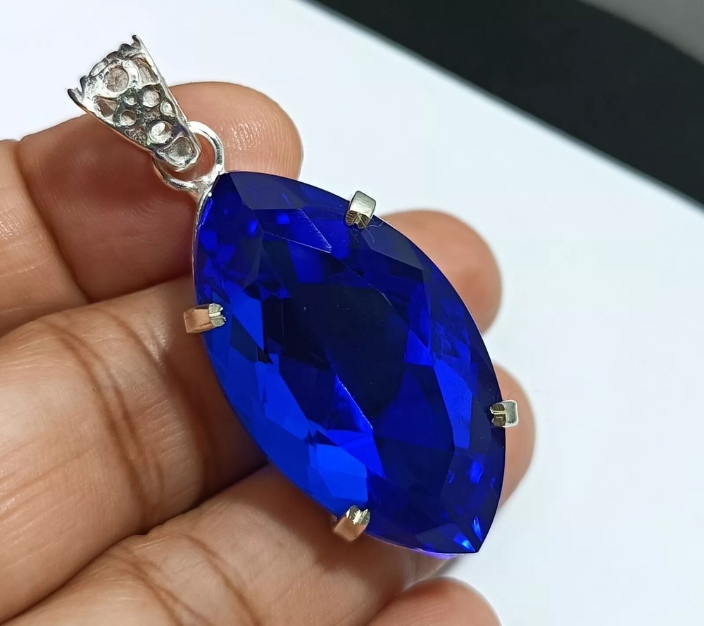 94.45Ct Marquise Deep Blue Natural Topaz 925 Solid Silver Pendant Loose Gemstone