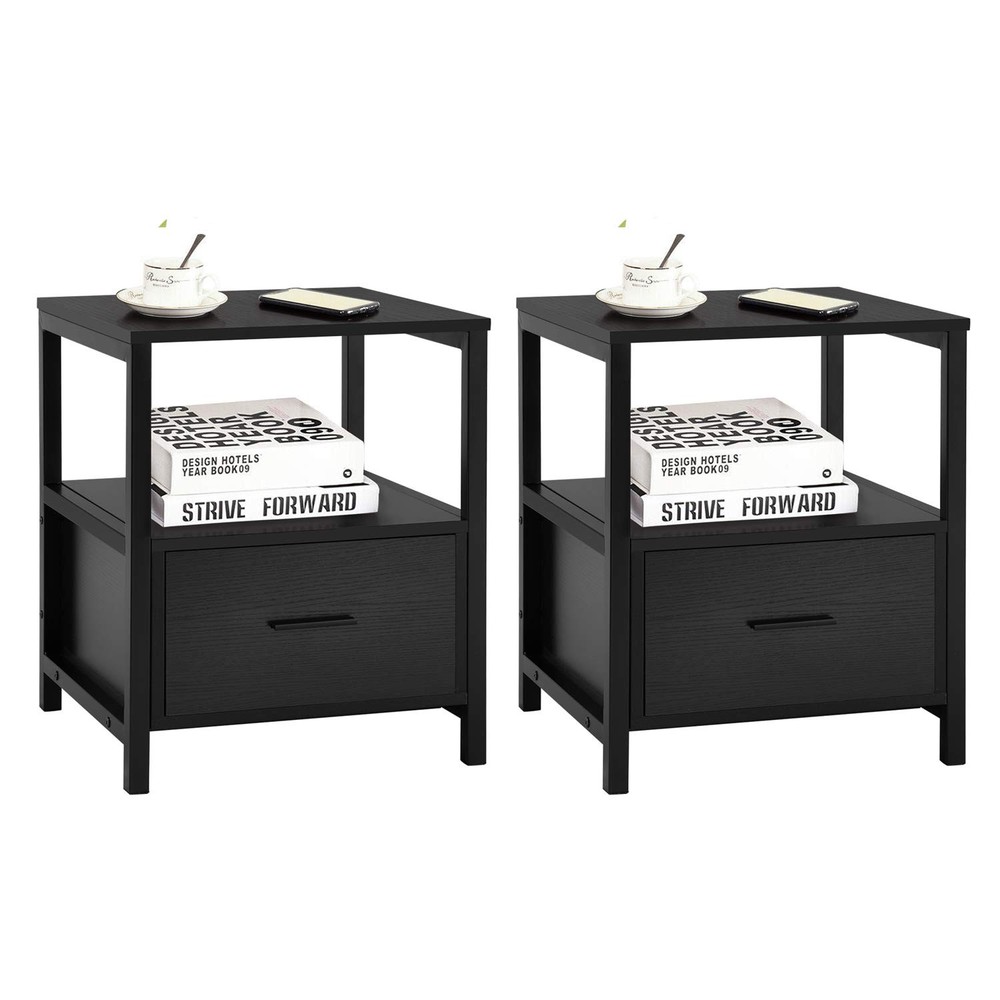 Modern 2-Piece Nightstand Set with Drawer, Square Side Table for Bedroom Storage