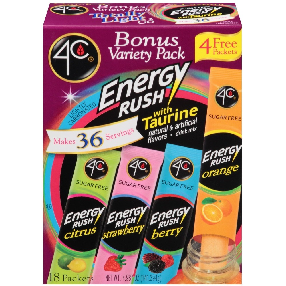 4C Energy Rush with Taurine Variety Pack Drink Mix 0.26oz. 18ct (3 Pack)