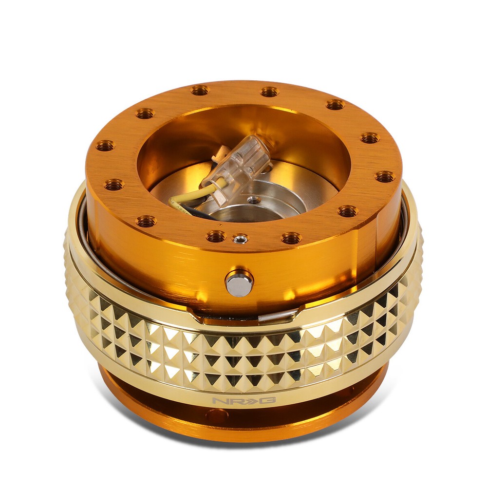 NRG Gen 2.1 Rose Gold Aluminum Steering Wheel Quick Release Adapter with Pyramid Ring for Enhanced Style and Performance