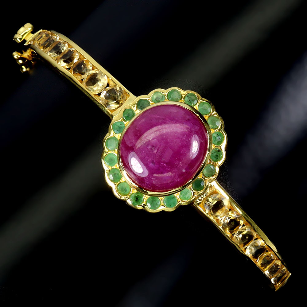 925 Sterling Silver Oval Bangle with Ruby Citrine Emerald Natural Gemstones