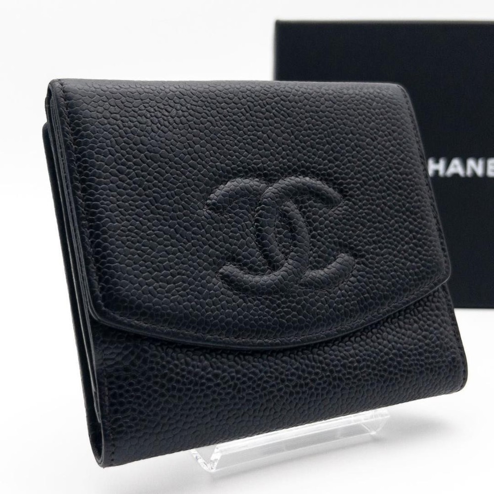 Chanel Coco Mark Bifold Wallet in Black Caviar Leather Pre-Owned