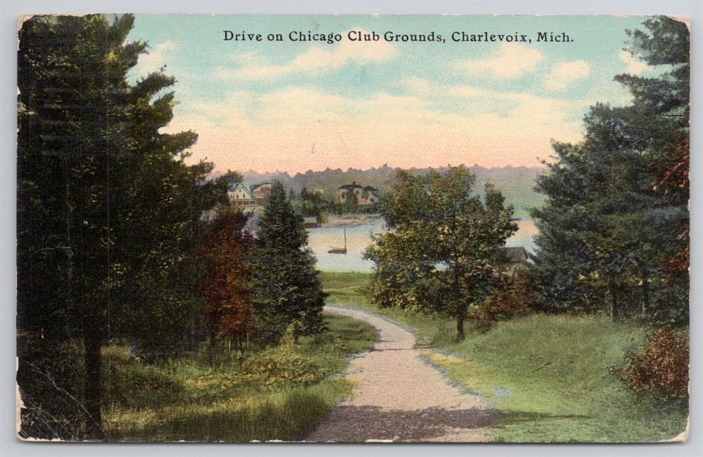 Chicago Club Grounds Dirt Lane Drive Charlevoix MI C1910s Postcard AJ19