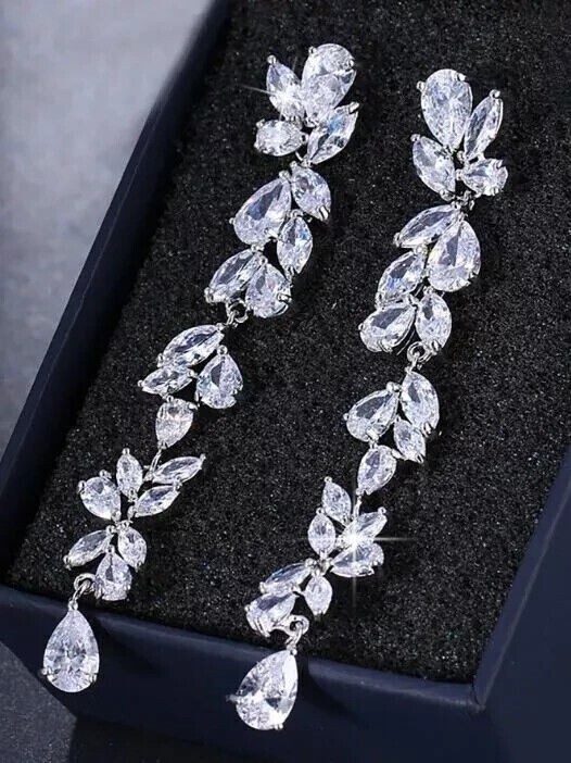 Stunning Drop Dangle Earring Pear Cut Simulated Diamond In 14k White Gold Plated