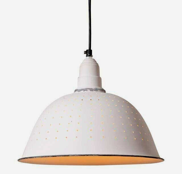 Rustic White Tin Colander Pendant Light