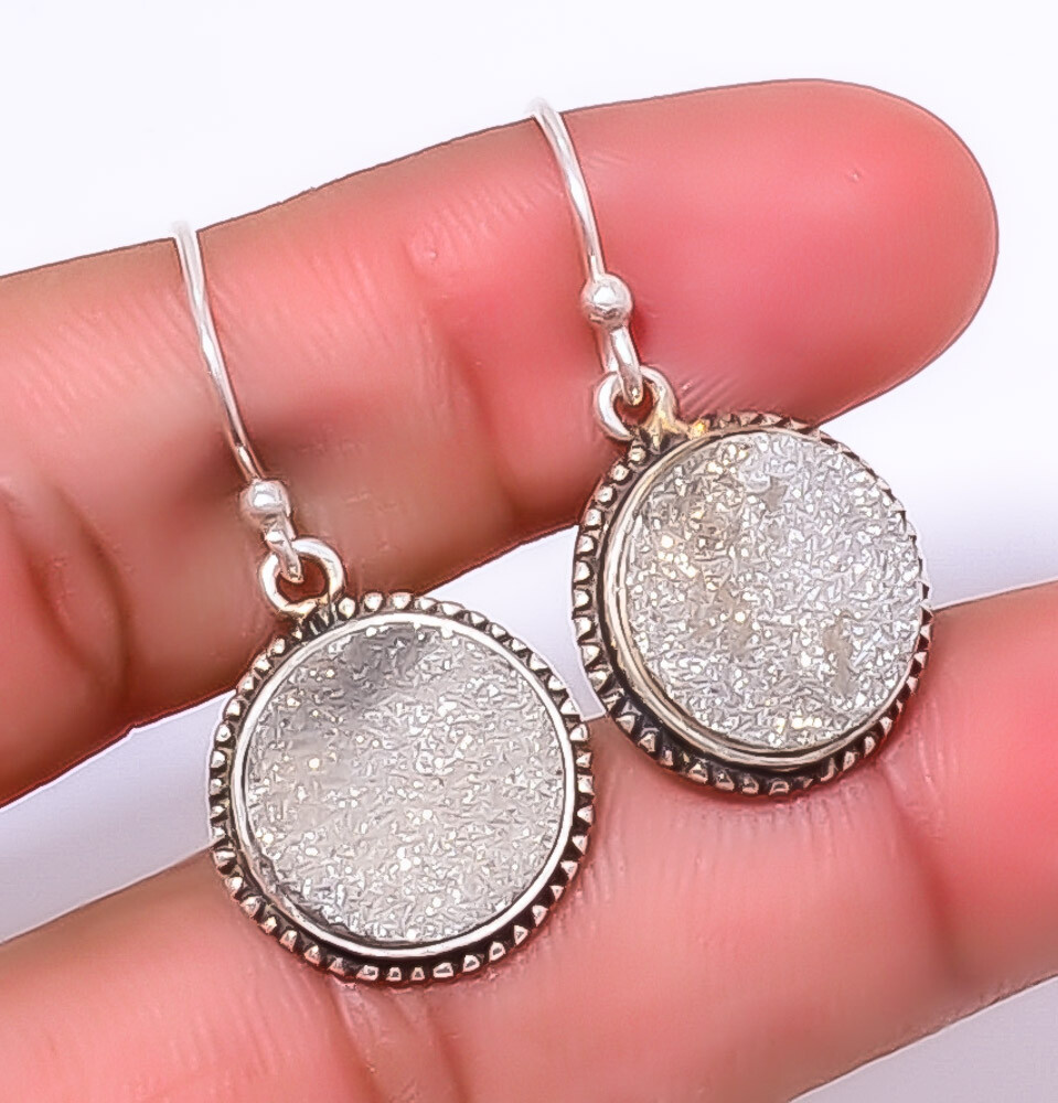 Titanium Silver Agate Drusy 925 Sterling Silver Earring 1.37