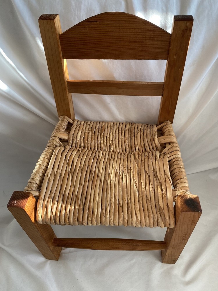 Wood And Rattan Mini Chair Stool Perfect For Plant Stand Or Teddy Or Dolls