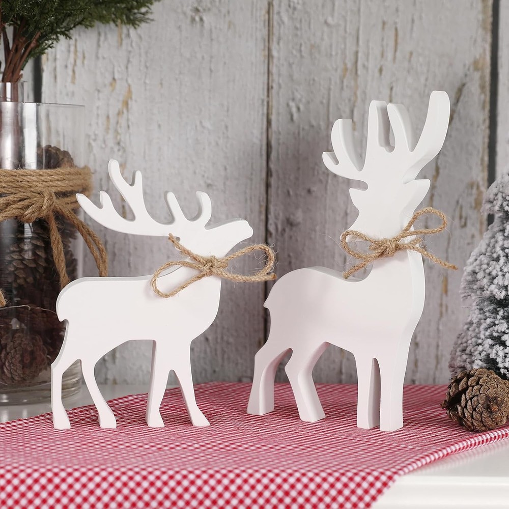 Christmas Decorations-2PCS Wooden Reindeer Sign-Christmas Decorations for Home S