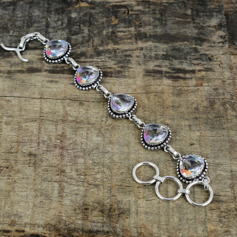 Mystic Topaz Gemstone Handmade 925 Sterling Silver Bracelet For Birthday Gifts