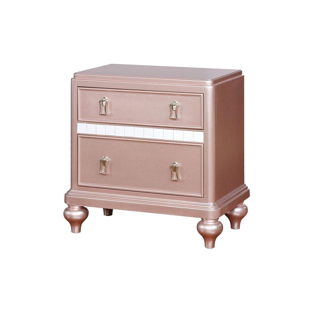 2 Drawers Wooden Nightstand w/Mirror Trim,Rose Gold