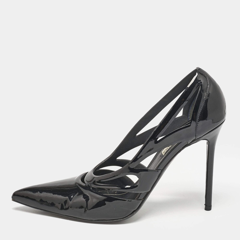 Balenciaga Black Patent Leather Spider Cut Out Pumps Size 38