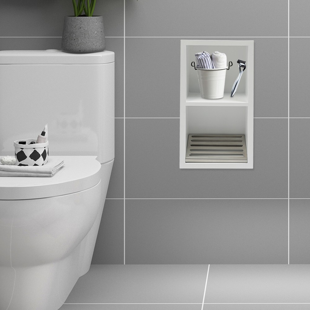 2-Tier Stainless Steel Recessed Bathroom Storage Cabinet