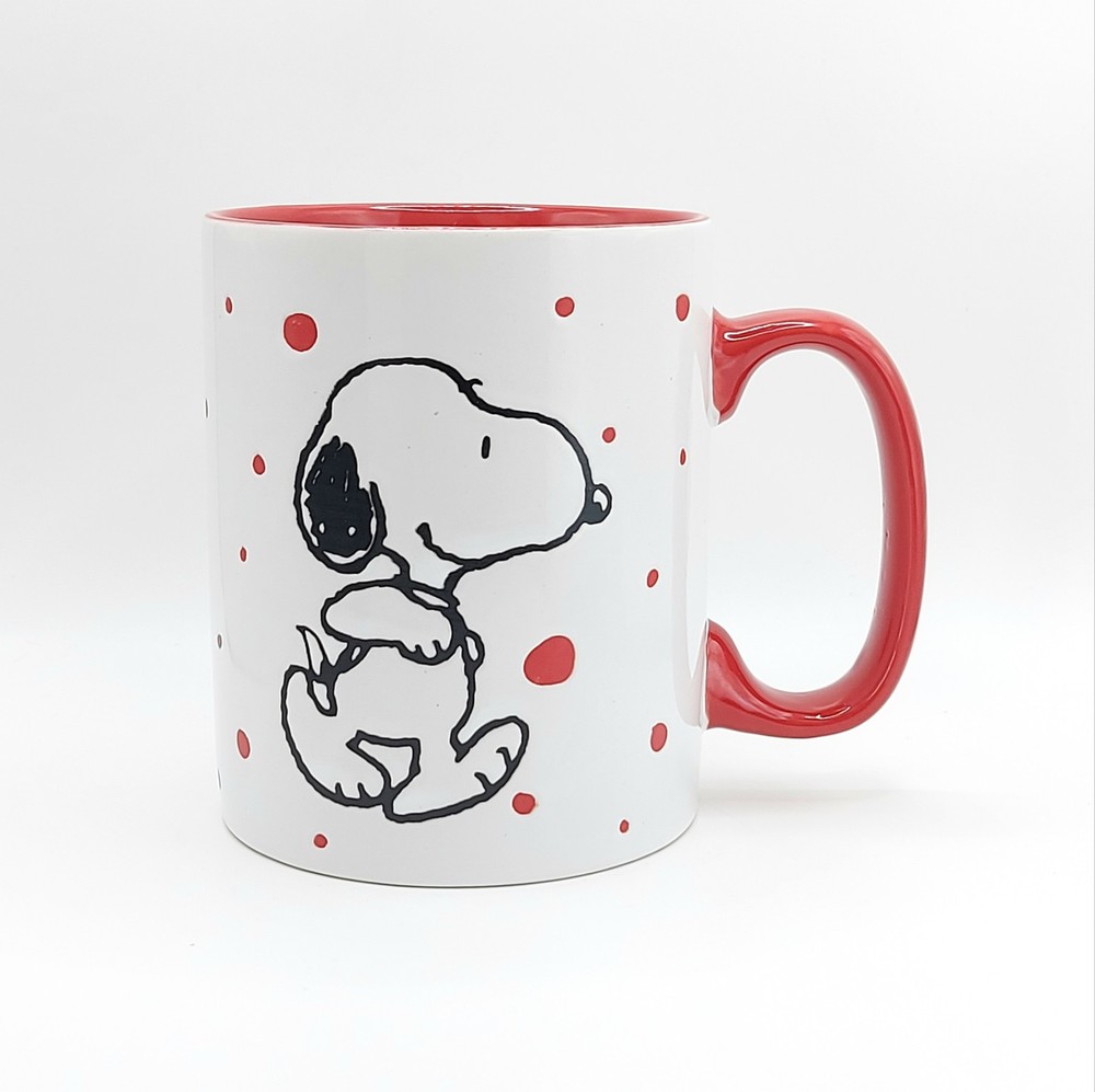 Snoopy Ceramic Coffee Mug 16oz Fun Red Dots Tea Cup