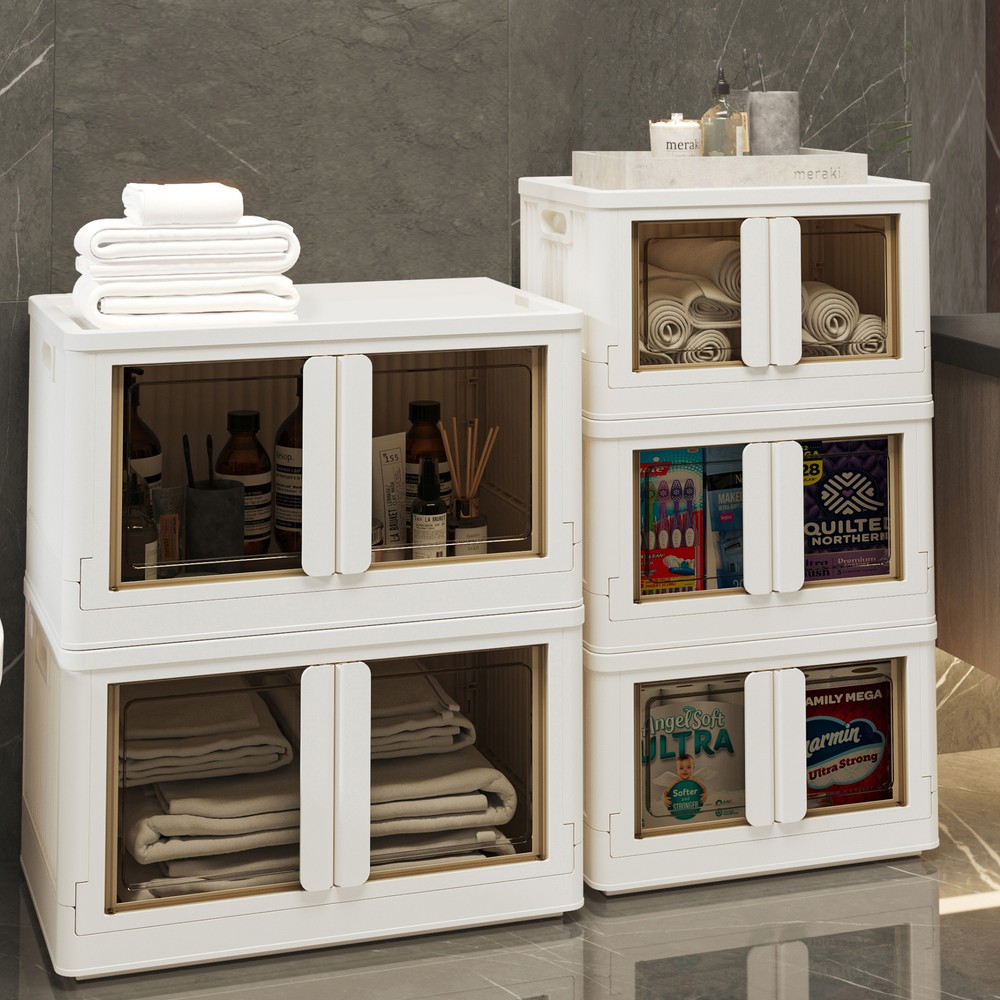 STOREADY 8.4/9-Gallon Foldable Stackable Storage Bin with Door & Lids