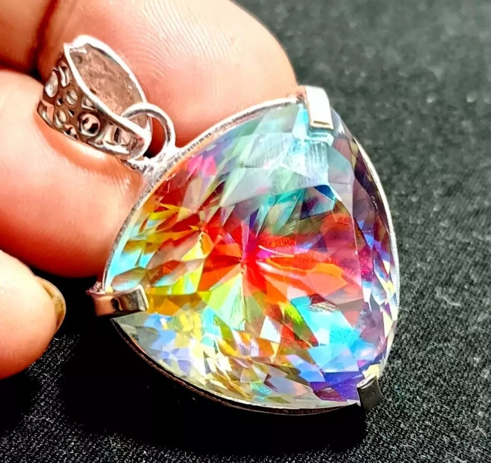 50.40Ct Natural Mystic Rainbow Trillion Cut 925 Silver Pendant Gemstone