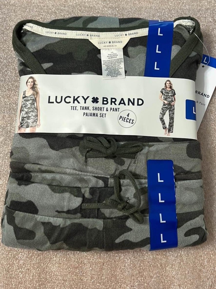 Lucky Brand Ladies' 4-Piece Pajama Set, size L, green.
