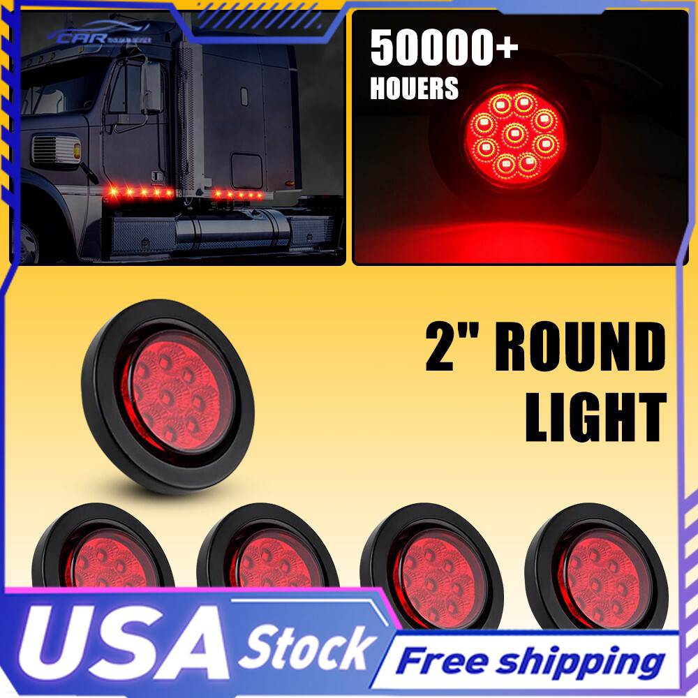 2 Inch 5Pcs Red 9LED Round Clearance Marker Lights for Trucks Trailers 12V