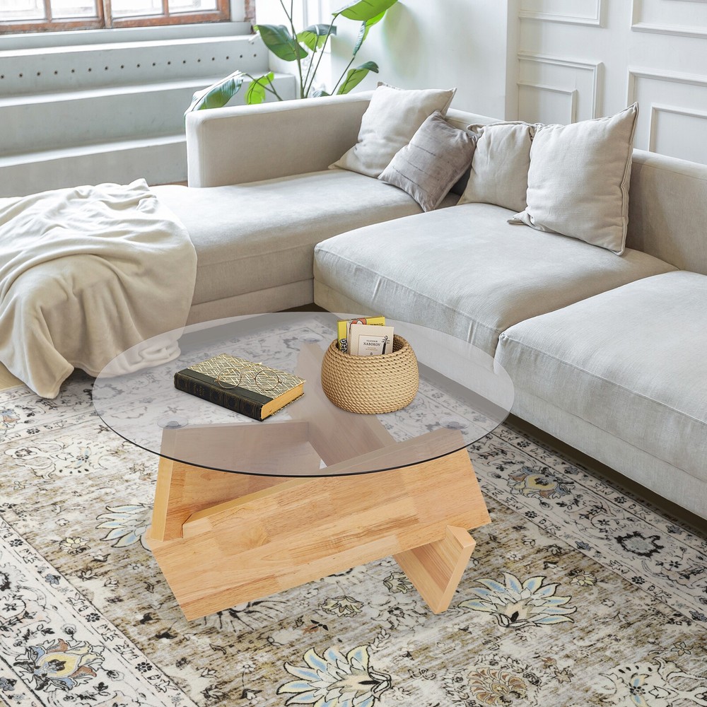 16.1 Inch Round Modern Side Table with Tempered Glass Top