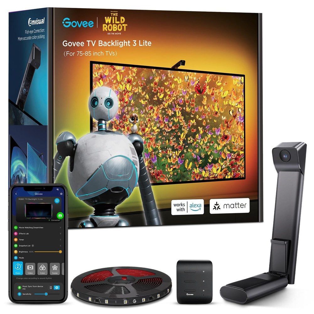 TV Backlight 3 Lite with Fish-Eye Correction for 75-85 Inch TVs Sync Function