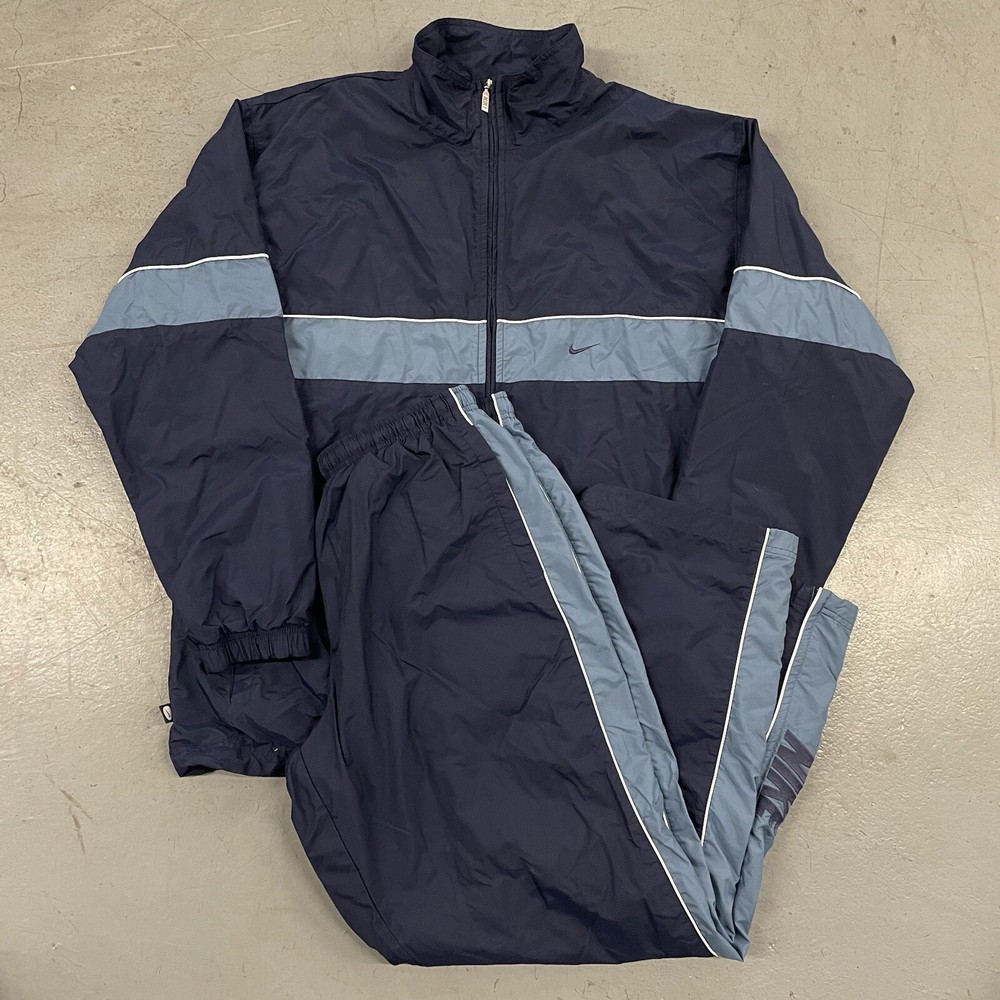 Vintage Y2K Nike Men’s XXL Windbreaker Tracksuit Jacket And Pants Navy Blue