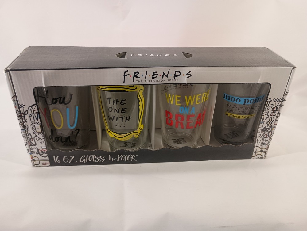 Friends TV Show 16oz Glass Tumbler Set of 4 Funny Drinkware