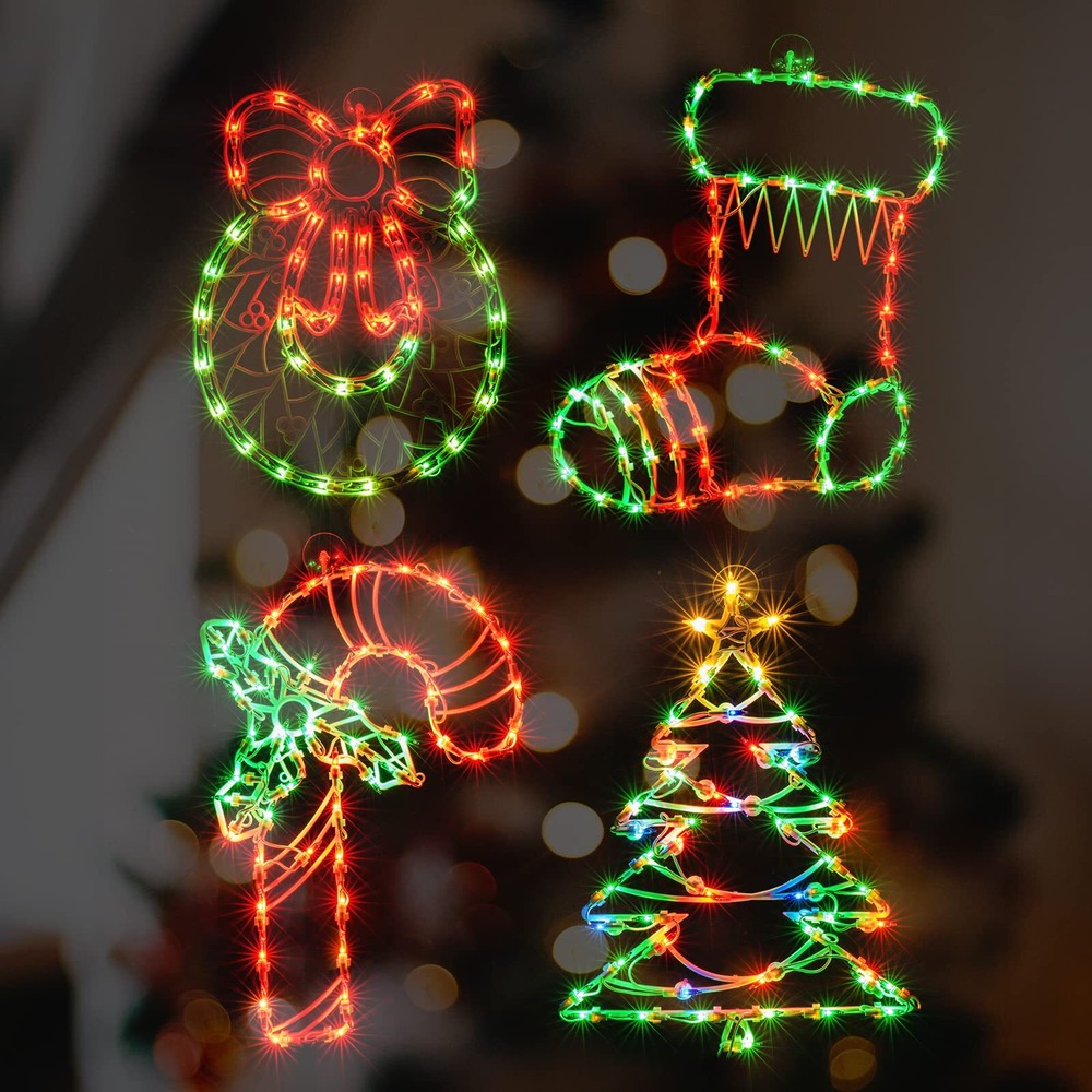 Christmas Window Silhouette Lights, 4 Pack Lighted 16'' Wire Window Decoratio...