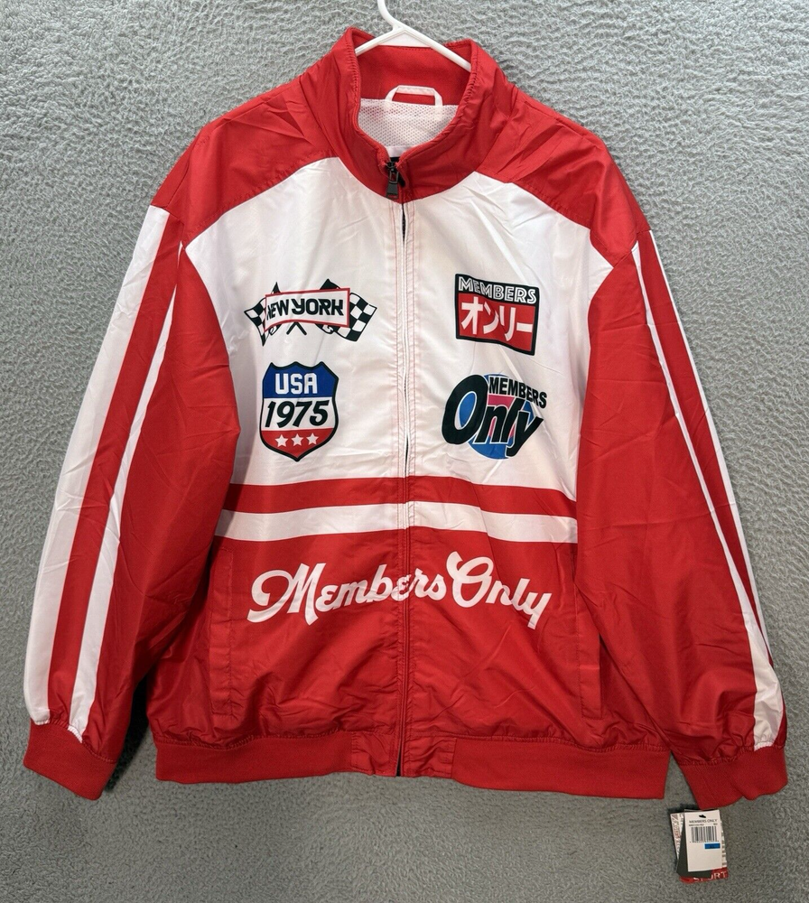 Members Only Jacket Adult Extra Large Red White Sport Windbreaker Racing Y2K-image