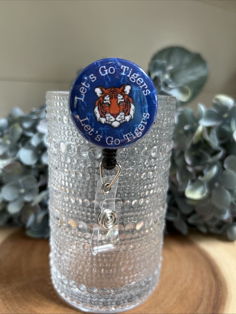 Let's Go Tigers Game Day Retractable ID Name Badge Holder Reel alligator clip