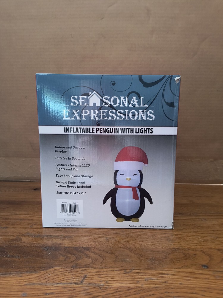Seasonal expressions Airblown Inflatable Penguin with led lights. 6 ft. tall NIB-image