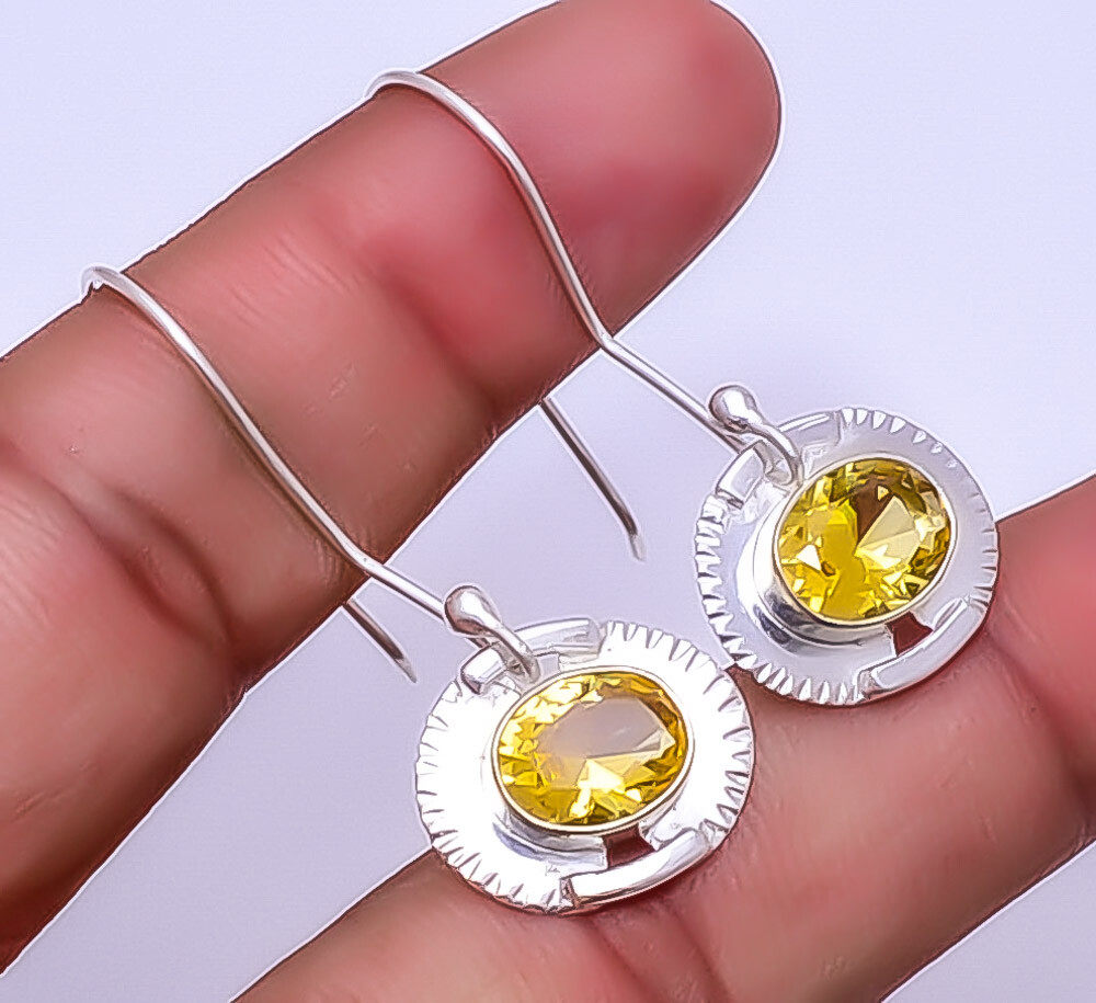 Citrine Sterling Silver Earrings 1.72 Inch Valentine’s Day Gift E9343