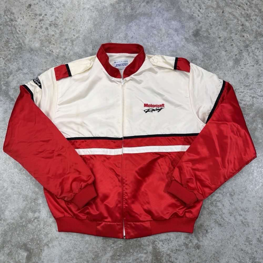 Vintage Ford Motorcraft jacket mens Large Racing team 80s satin bomber Nascar