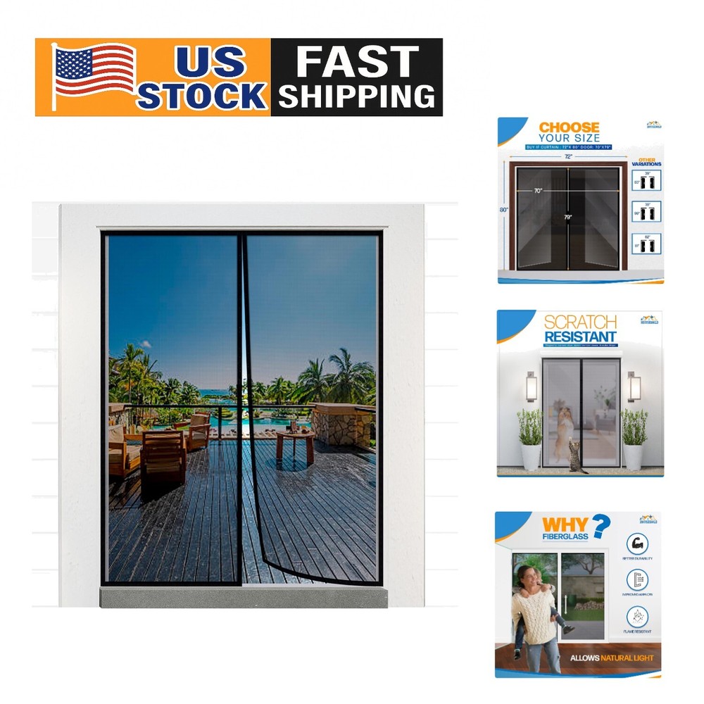 Fiberglass Magnetic Screen Door 72x80 Easy Install for French Doors