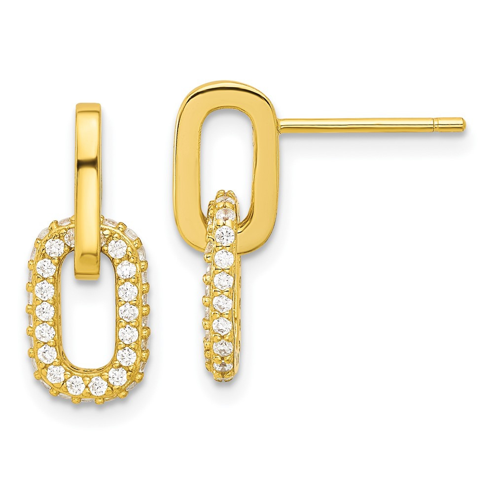 Sterling Silver Gold-tone Cubic Zirconia Link Design Drop & Dangle Earrings