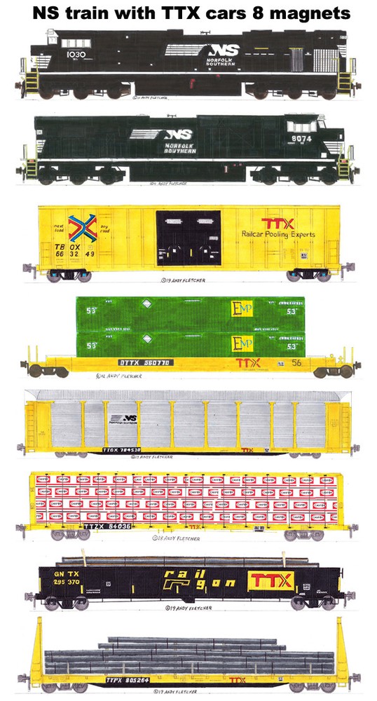Norfolk Southern TTX Rail Box, Rail Gon Freight Train 8 magnets Andy Fletcher