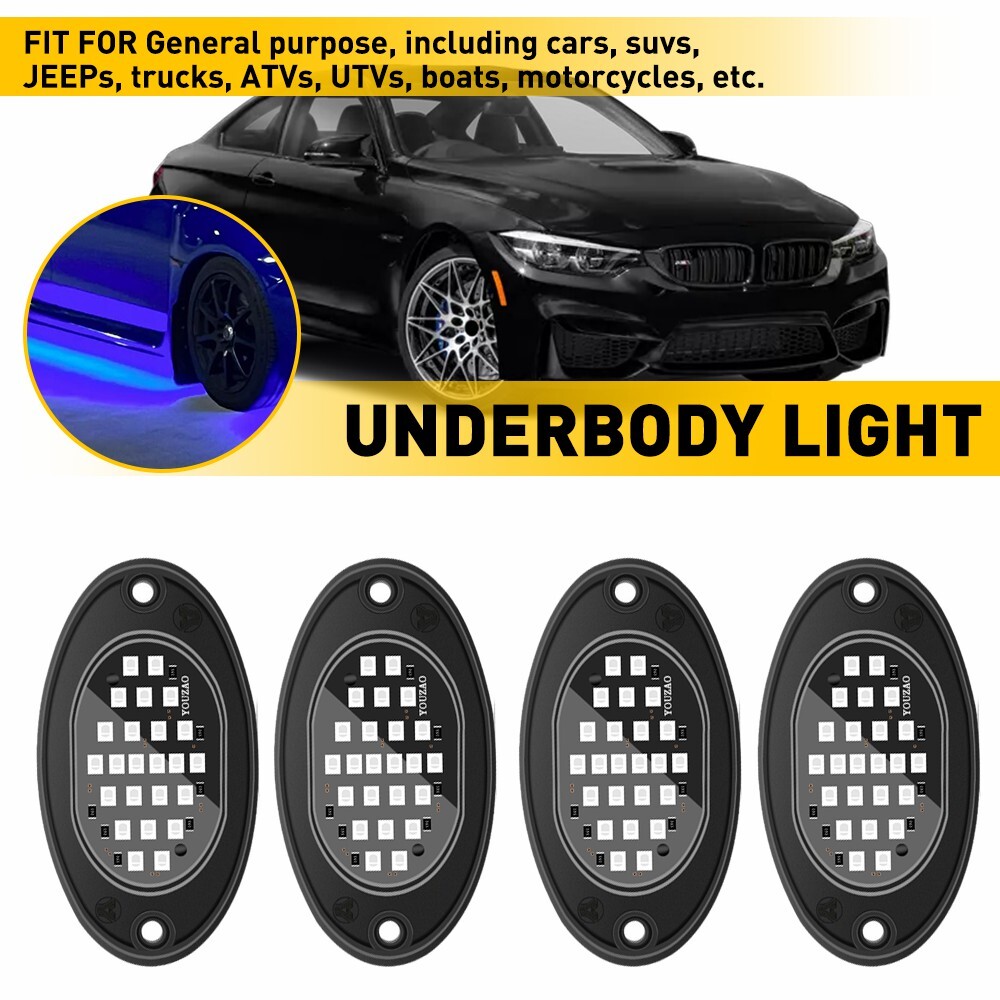 4X Blue LED Rock Lights Underbody Trail Rig Glow Lamp Offroad SUV Pickup Truck