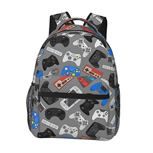 Fiokroo Grey Gaming Backpack with Controller Design for School or Travel