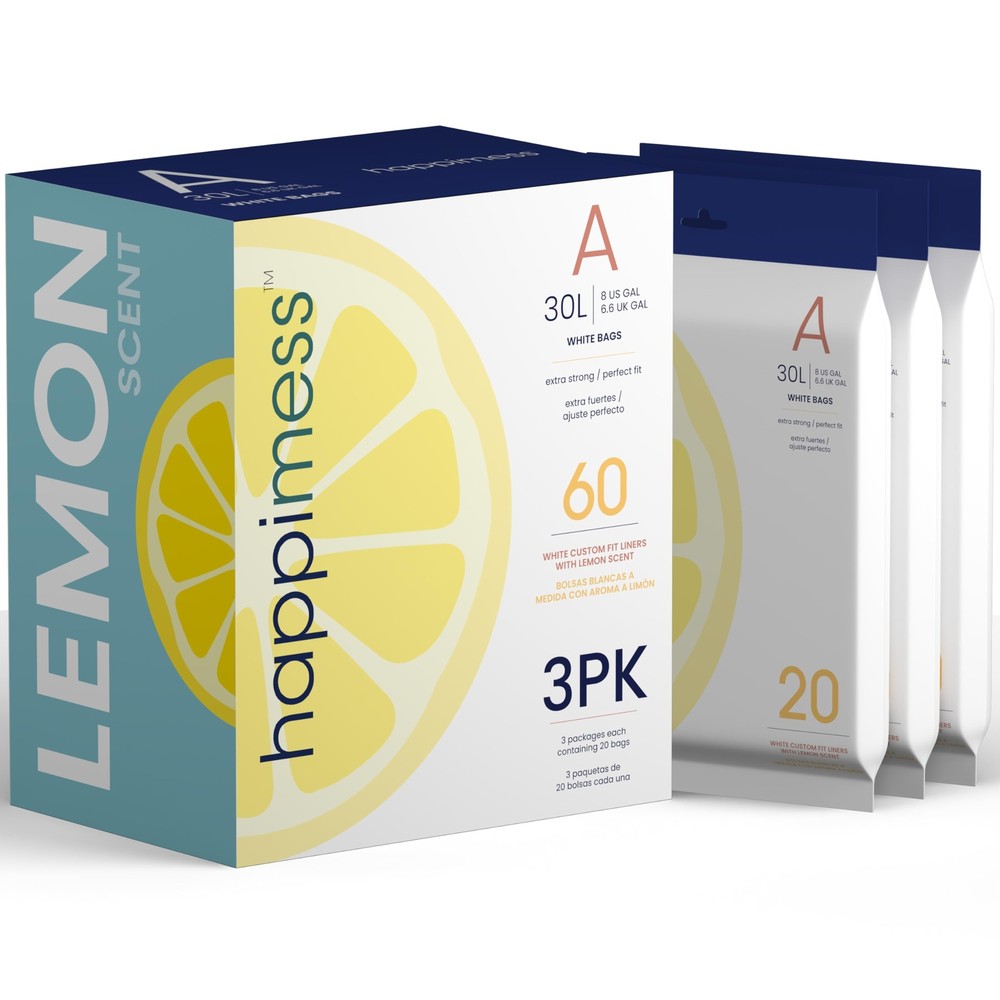 HPM3100A-WHITE 8-Gallon Lemon Scented Drawstring Trash Can Liner, White (60-C...